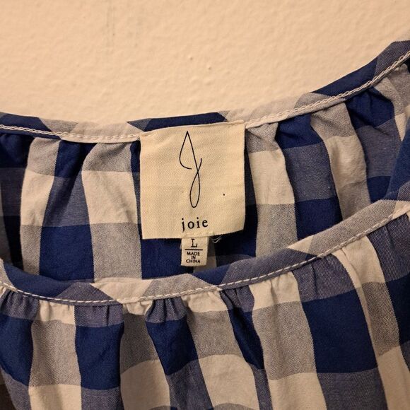 Joie Blue and White Gingham Crop Top Size Large - Picture 2 of 3